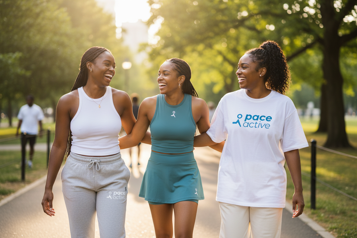 Three black girls in Pace Active athleisure wear